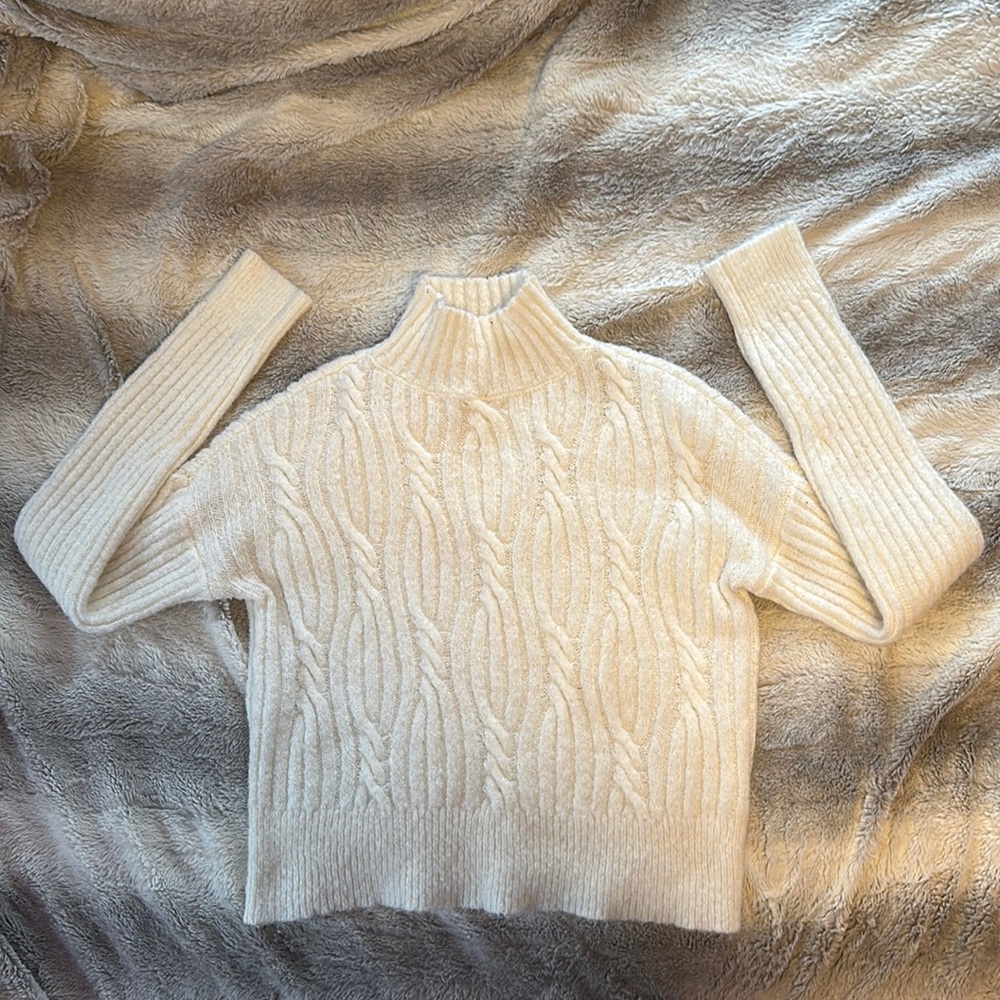 white mid turtleneck sweater!